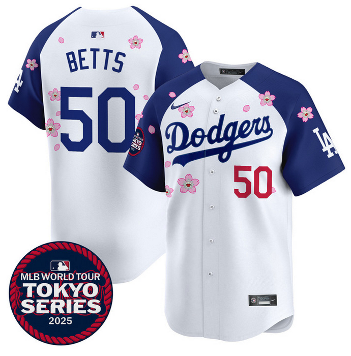 Men Los Angeles Dodgers 50 Betts Tokyo Series 2025 white Limited Stitched Jersey style 2